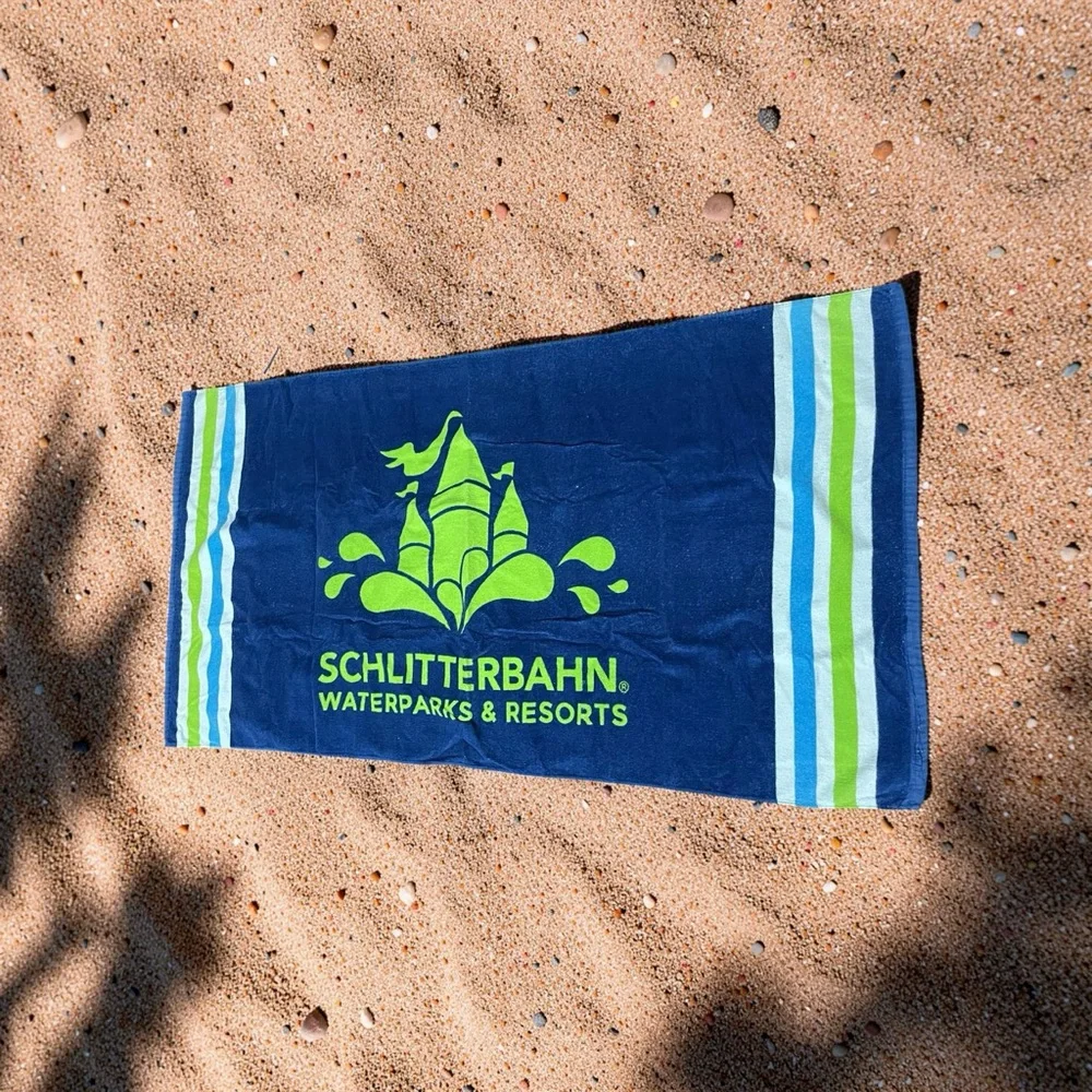 Schlitterbahn Waterparks and Resorts beach towel Velour blue green white striped